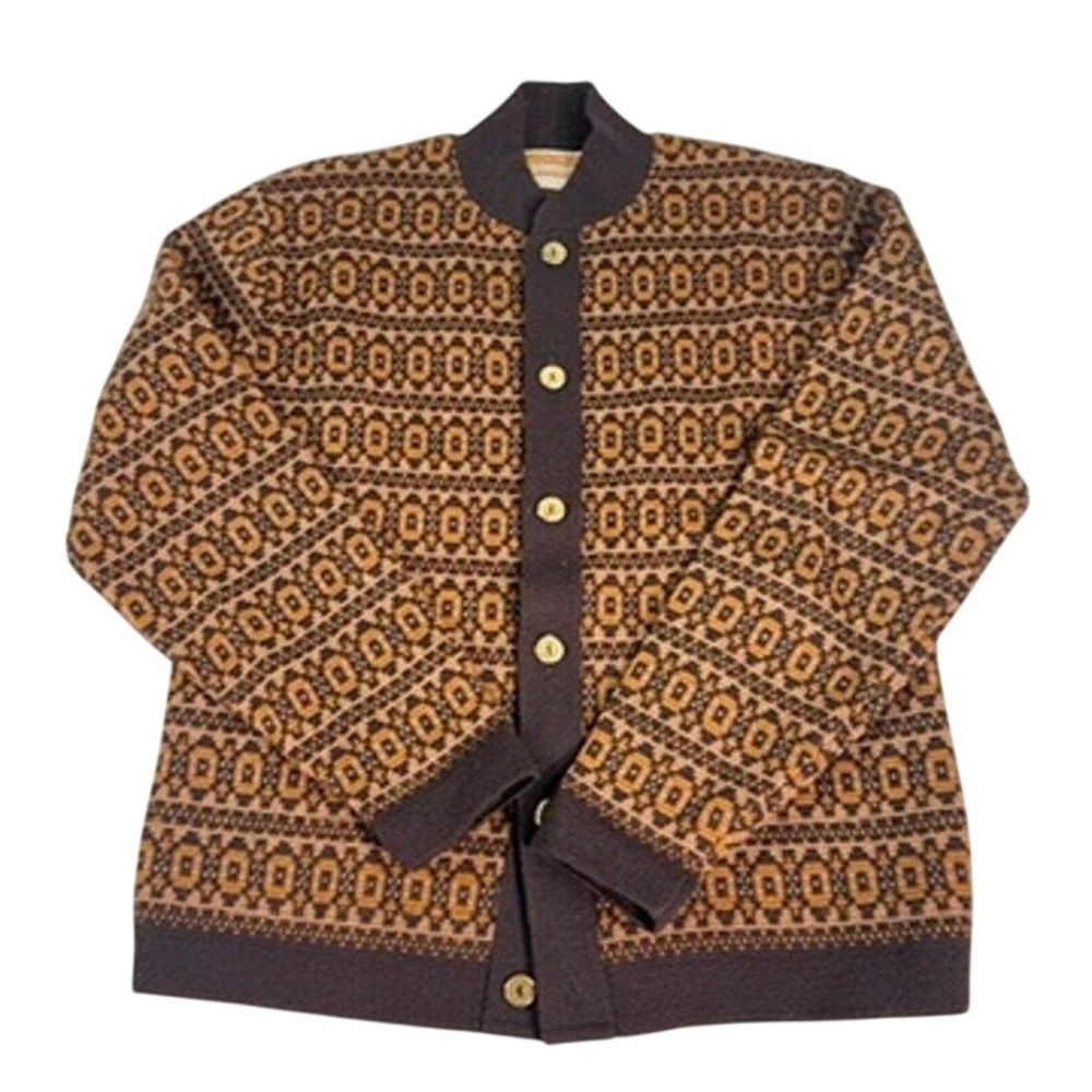 Vintage Janzen Wool Cardigan Gold Black Grunge Made USA M